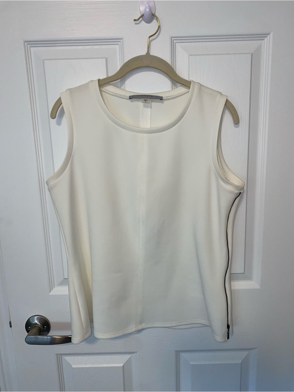 Andrew Marc Cream Sleeveless Zip-Accent Tank Top